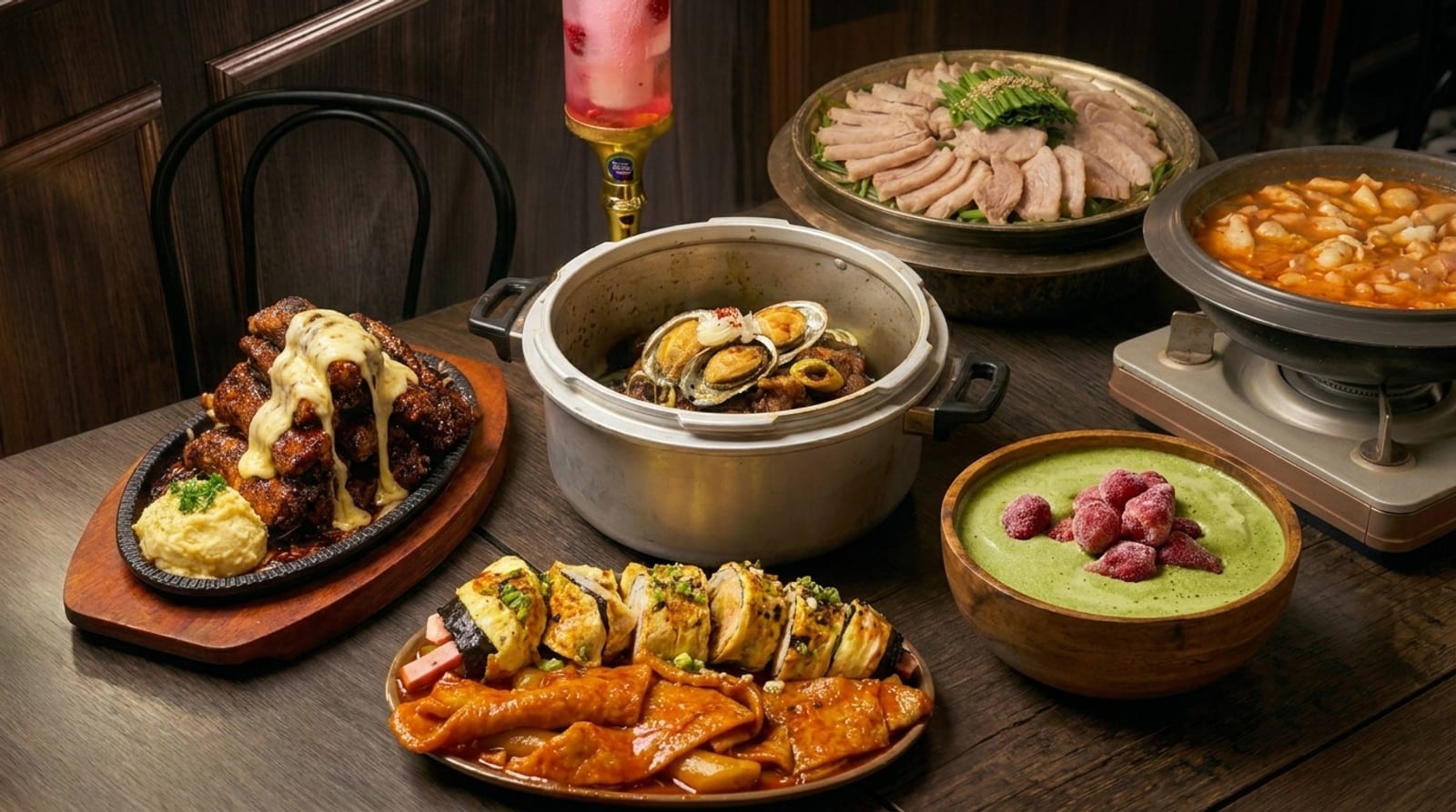A spread of Dong Baek's signature Korean dishes